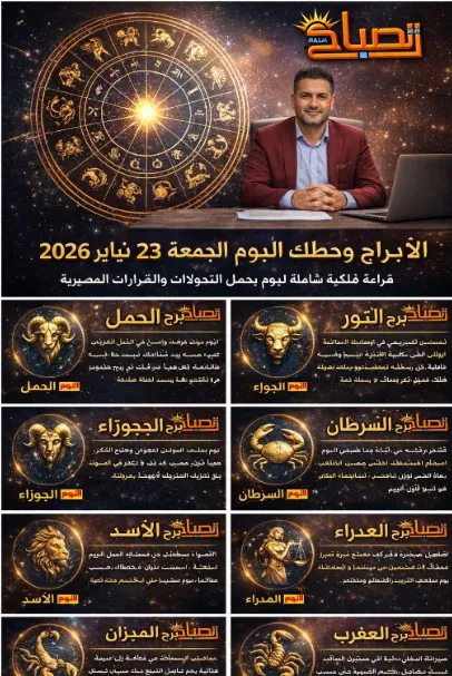 الأبراج وحظك اليوم الجمعة 23 يناير 2026  : قراءة فلكية شاملة ليوم يحمل التحولات والقرارات المصيرية